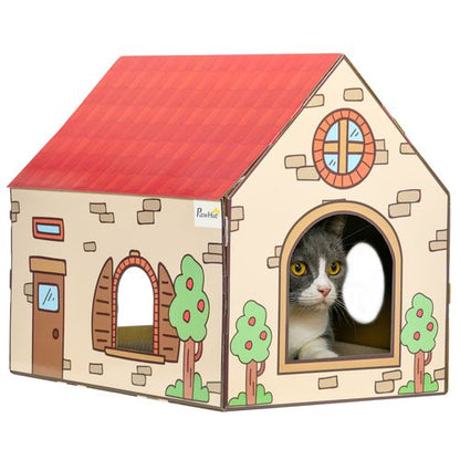 PawHut Cardboard Cat House, Recyclable Corrugate Scratcher for Indoor Cats