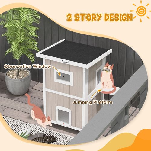 PawHut Outdoor Wooden Cat House for 2 Cats