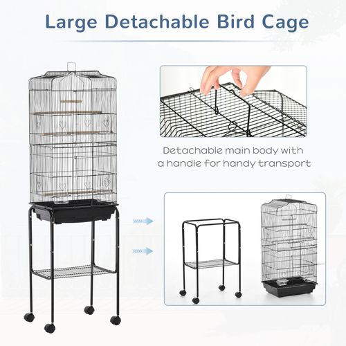 Metal Budgie Cage with Stand and Slide-out Tray Storage Shelf