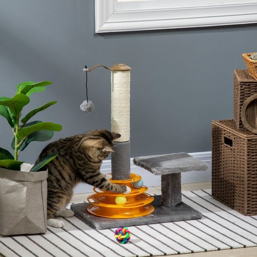 PawHut 56cm Cat Tree Tower with Scratching Post and Toy Balls