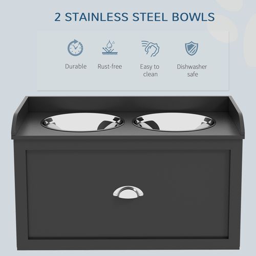 PawHut Stainless Steel Raised Dog Bowls with Storage (Black)