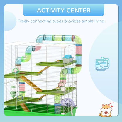 PawHut Hamster Cage with Wheel, Tunnel, Tubes, Ramps (Green)