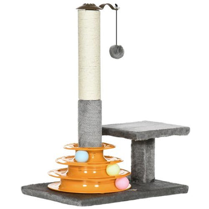 PawHut 56cm Cat Tree Tower with Scratching Post and Toy Balls