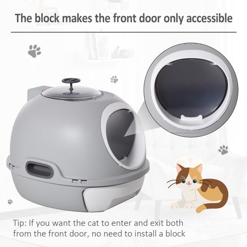 PawHut Enclosed Cat Litter Box with Pull Out Tray and Scoop (Grey)