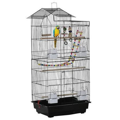 Black Metal Bird Cage for Budgies with Toys, Tray, Handle