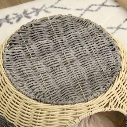 PawHut Rattan Wicker Cat Bed with Cushion