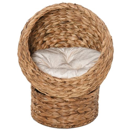 PawHut Raised Wicker Cat House with Cylindrical Base