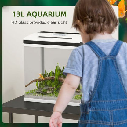 PawHut 13L Glass Fish Tank with Filter and Light