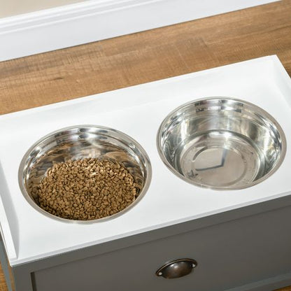 PawHut Stainless Steel Raised Dog Bowls with Storage (Grey)