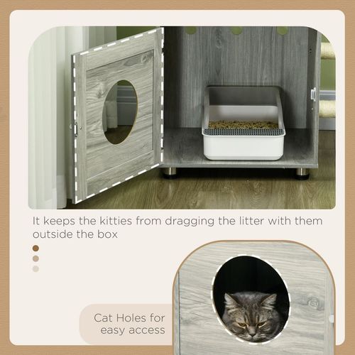 PawHut Cat Litter Box Enclosure, with Cat House, Bed, Scratching Posts, Platform