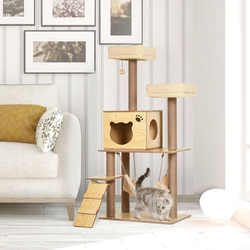 PawHut 130cm Plush Multi-Level Indoor Cat Tree House