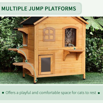 Wooden Cat House Cat Cave Pet Shelter Condos Outdoor Natural Wood Finish