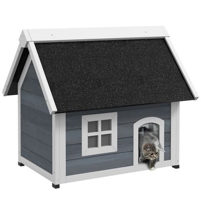 PawHut?Outdoor Feral Cat House with Openable Asphalt Roof,?Grey