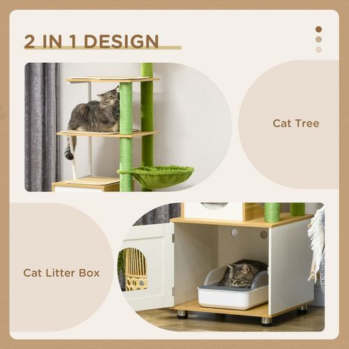 PawHut Cat Tree with Litter Box and Scratching Post