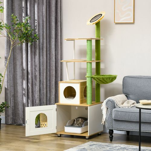 PawHut Cat Tree with Litter Box and Scratching Post