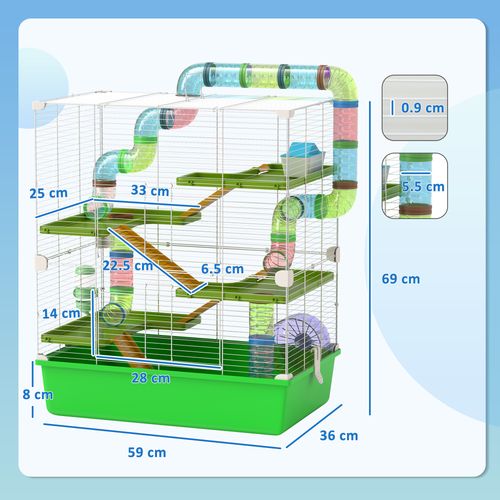 PawHut Hamster Cage with Wheel, Tunnel, Tubes, Ramps (Green)