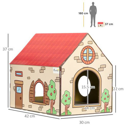 PawHut Cardboard Cat House, Recyclable Corrugate Scratcher for Indoor Cats