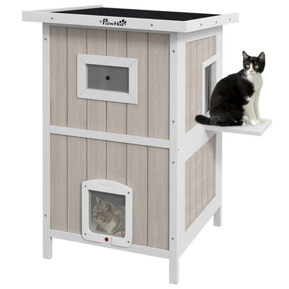 PawHut Outdoor Wooden Cat House for 2 Cats