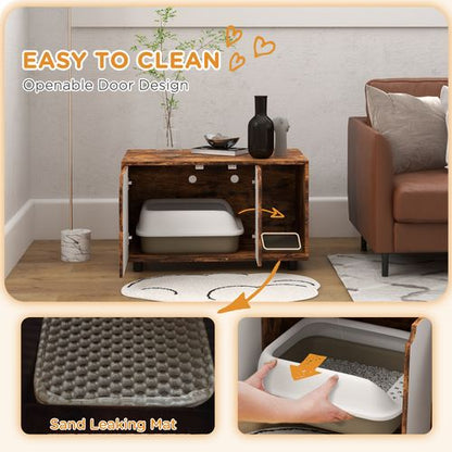 PawHut Hidden Cat Litter Box Furniture with Sand Drain Pad