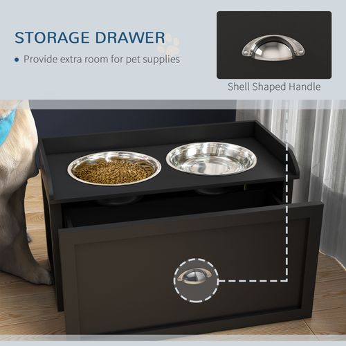 PawHut Stainless Steel Raised Dog Bowls with Storage (Black)