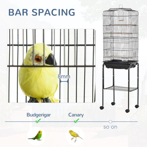 Metal Budgie Cage with Stand and Slide-out Tray Storage Shelf