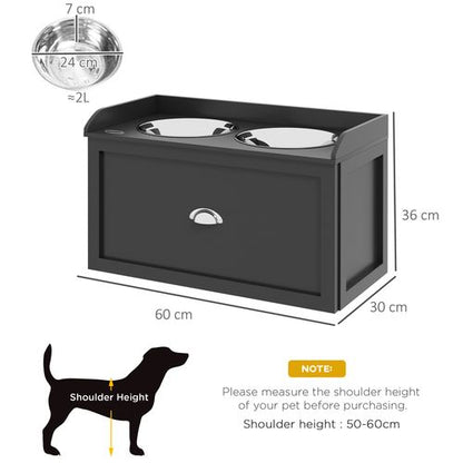 PawHut Stainless Steel Raised Dog Bowls with Storage (Black)