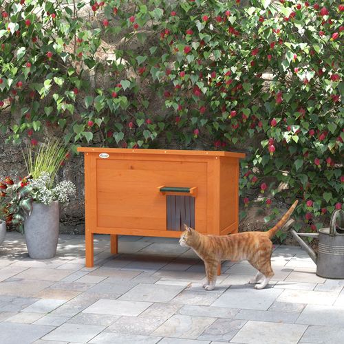 PawHut Outdoor Feral Cat House Insulated w/ Openable Roof - Orange