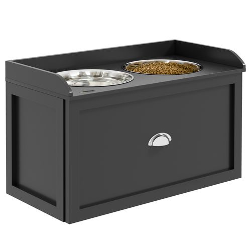 PawHut Stainless Steel Raised Dog Bowls with Storage (Black)