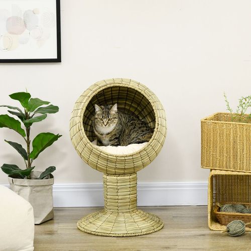 PawHut Raised Cat House Bed with Stand and Cushion