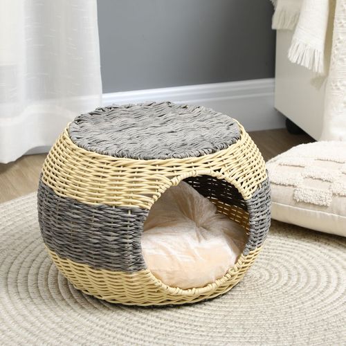 PawHut Rattan Wicker Cat Bed with Cushion