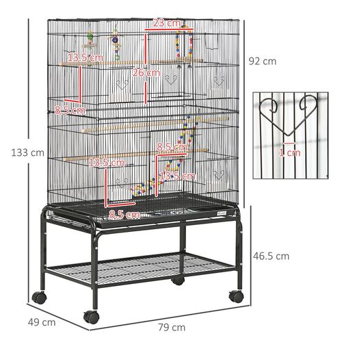 PawHut Metal Black Bird Cage with Accessories and Stand