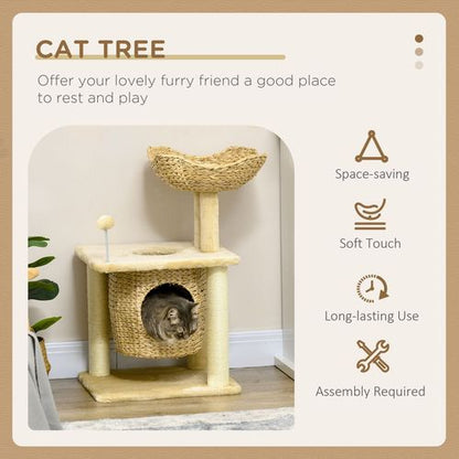 PawHut Cat Tree with Scratching Posts, Cat House, Bed, Washable Cushions