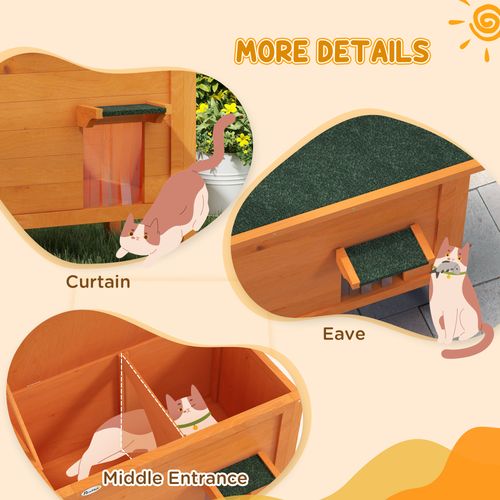 PawHut Outdoor Feral Cat House Insulated w/ Openable Roof - Orange