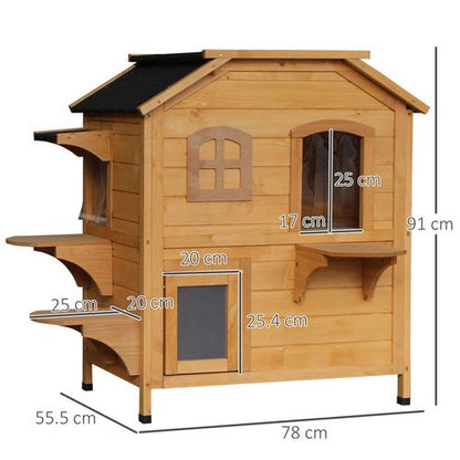 Wooden Cat House Cat Cave Pet Shelter Condos Outdoor Natural Wood Finish