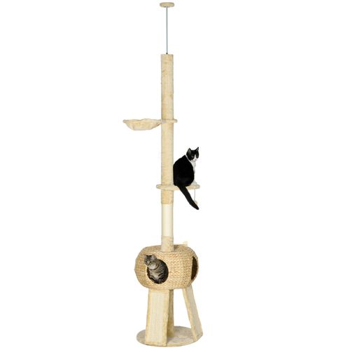 PawHut 255cm Tall Cat Tree House with Hammock and Platform