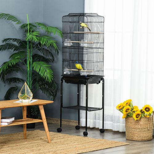 Metal Budgie Cage with Stand and Slide-out Tray Storage Shelf