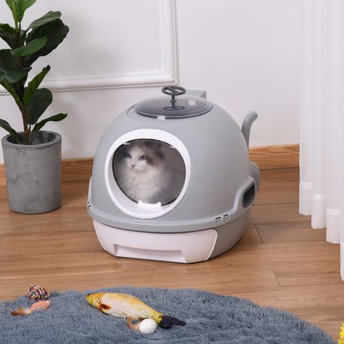 PawHut Enclosed Cat Litter Box with Pull Out Tray and Scoop (Grey)