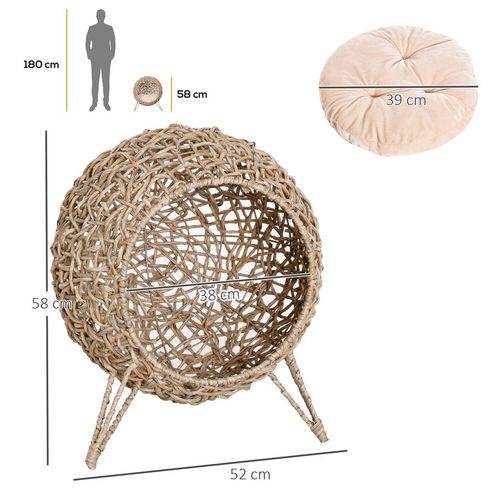 PawHut Ball-Shaped Rattan Wicker Cat Bed with Legs