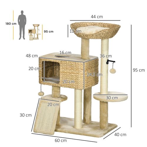 PawHut 95cm Cat Tree Tower House with Scratching Post