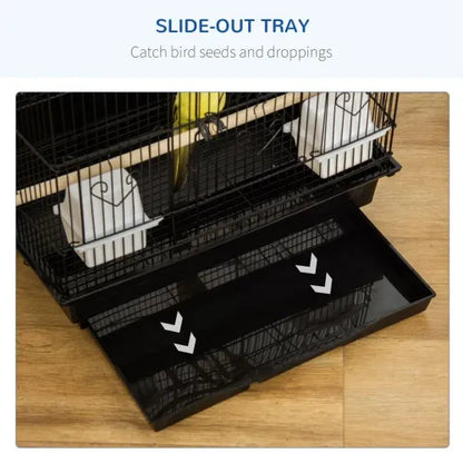 Black Metal Bird Cage for Budgies with Toys, Tray, Handle