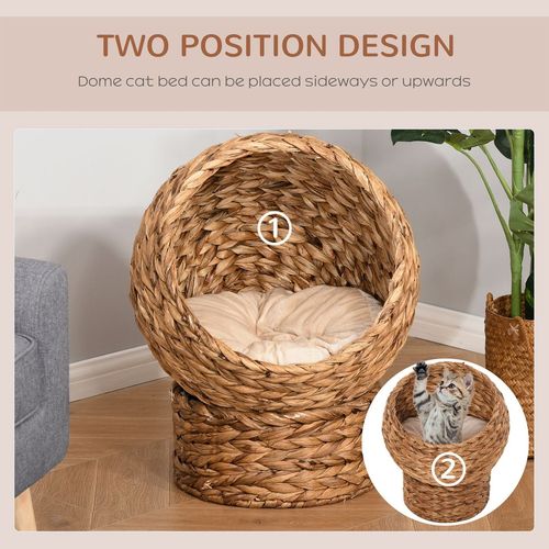 PawHut Raised Wicker Cat House with Cylindrical Base