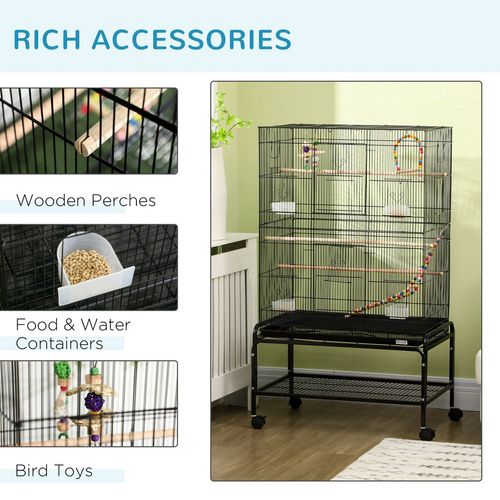 PawHut Metal Black Bird Cage with Accessories and Stand