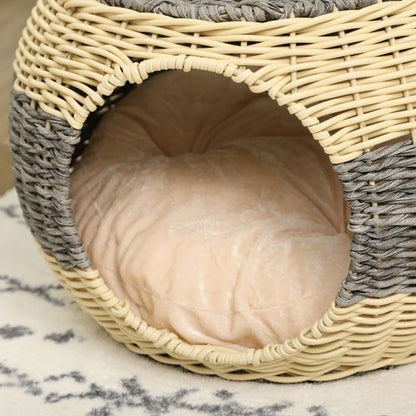 PawHut Rattan Wicker Cat Bed with Cushion