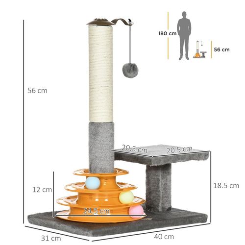 PawHut 56cm Cat Tree Tower with Scratching Post and Toy Balls