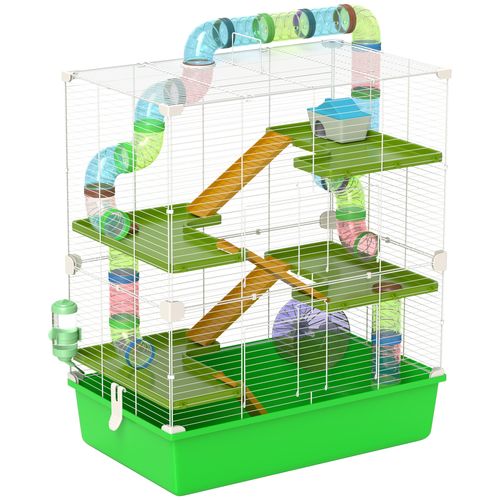 PawHut Hamster Cage with Wheel, Tunnel, Tubes, Ramps (Green)