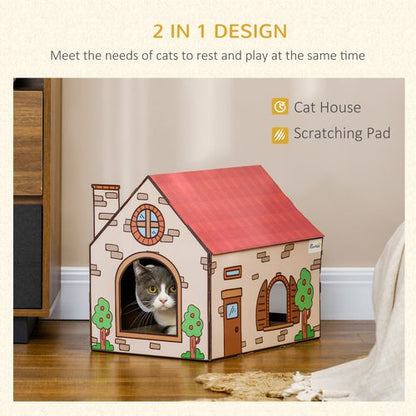 PawHut Cardboard Cat House, Recyclable Corrugate Scratcher for Indoor Cats