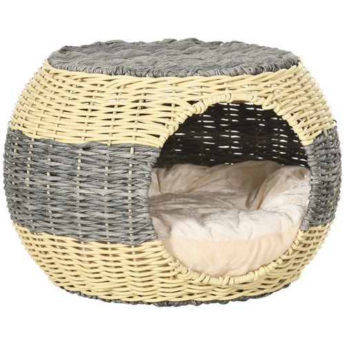 PawHut Rattan Wicker Cat Bed with Cushion