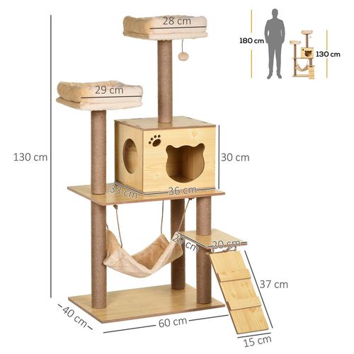 PawHut 130cm Plush Multi-Level Indoor Cat Tree House