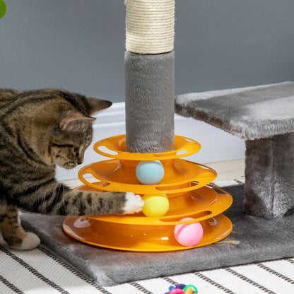 PawHut 56cm Cat Tree Tower with Scratching Post and Toy Balls