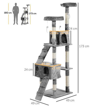 PawHut Tall Cat Tree House with Scratching Post, Toys and Bed